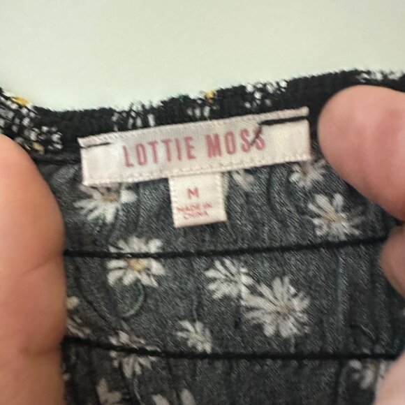 Lottie Moss Black Daisy Print Smocked Puff Sleeve Top M - Picture 3 of 7